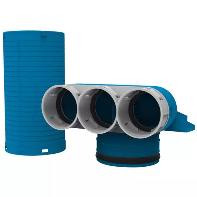 Vent-Axia Uniflex Plus Ventilkollektor Ø 69mm mit Tülle Ø 125 mm 90° (lang)