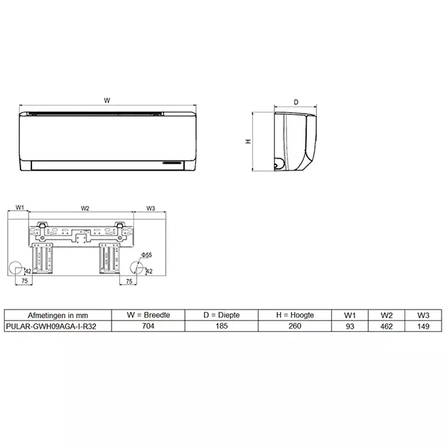 Tosot PULAR by GREE Single Split Klimaanlage Innengerät R32 3,2-3,4 kW