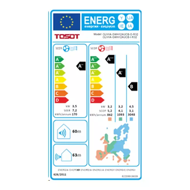 TOSOT CLIVIA by GREE Klimaanlage Innengerät schwarzes Design 3,5 kW R32
