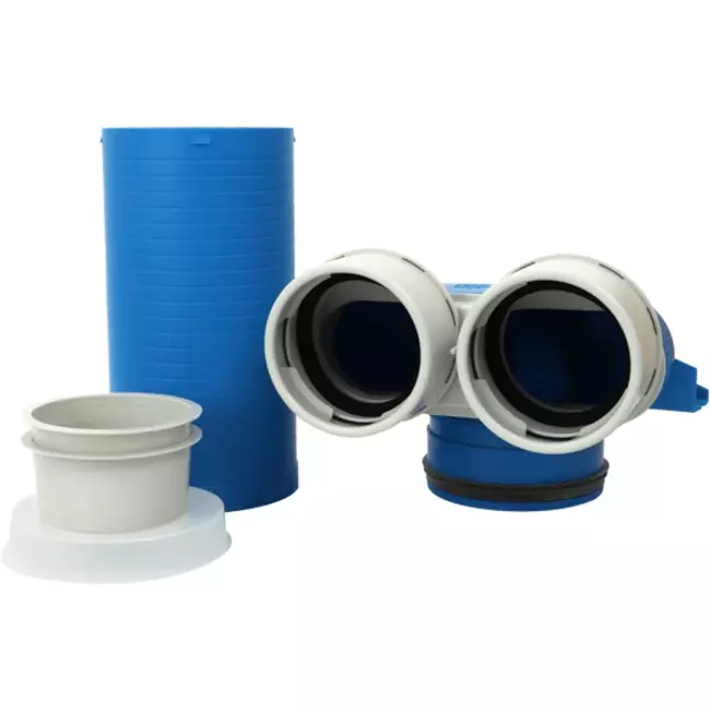 Uniflexplus Ventilkollektor 2x Ø 90 mm mit Schiebehülse 250 mm und Deckel Ø 125mm