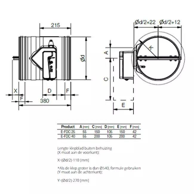 Brandschutzklappe rund 100 mm Endanschluss - E-FDC25 D100RS
