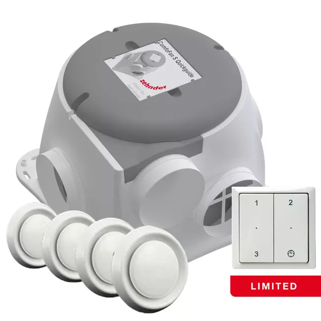 Zehnder ComfoFan Silent Limited-Set 300 m³/h + RFT-Steuerung + 4 Ventile – Schutzkontaktstecker