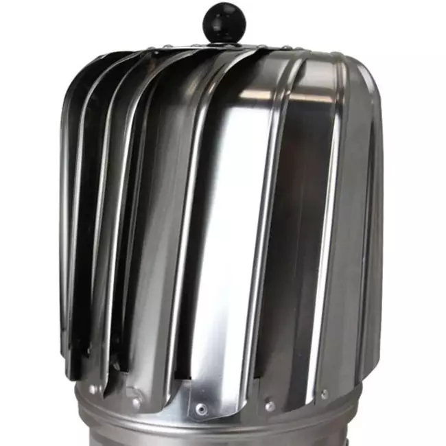 Windbetriebener Dachventilator mit Haube 150 mm Edelstahl inklusive Dachplatte - 325m3/h