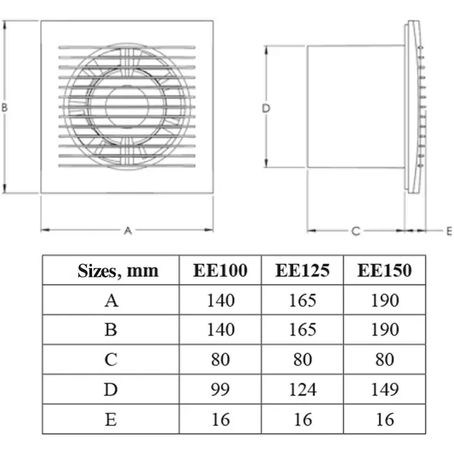 Badlüfter Ø 100mm weiß mit Timer und Feuchtigkeitssensor - Standard EE100HT