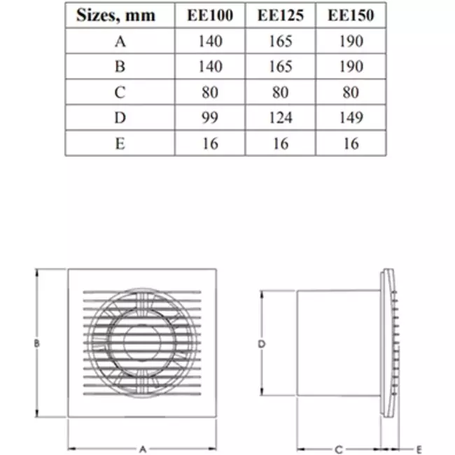 Badlüfter Ø 100 mm Silber mit Timer und Feuchtigkeitssensor - Standard EE100HTS