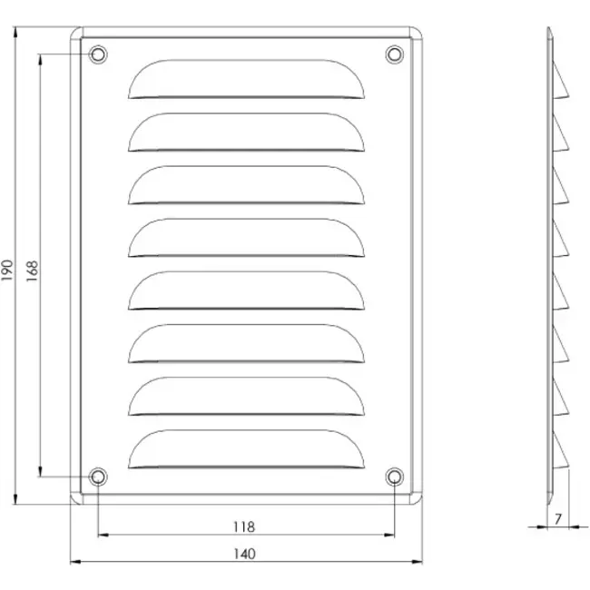 Lüftungsgitter Metall 140x190 mm schwarz - MR1419M - RAL9005