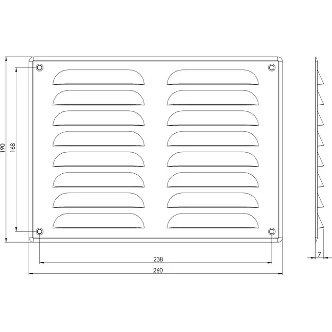 Lüftungsgitter Metall 260x190 mm schwarz - MR2619M - RAL9005
