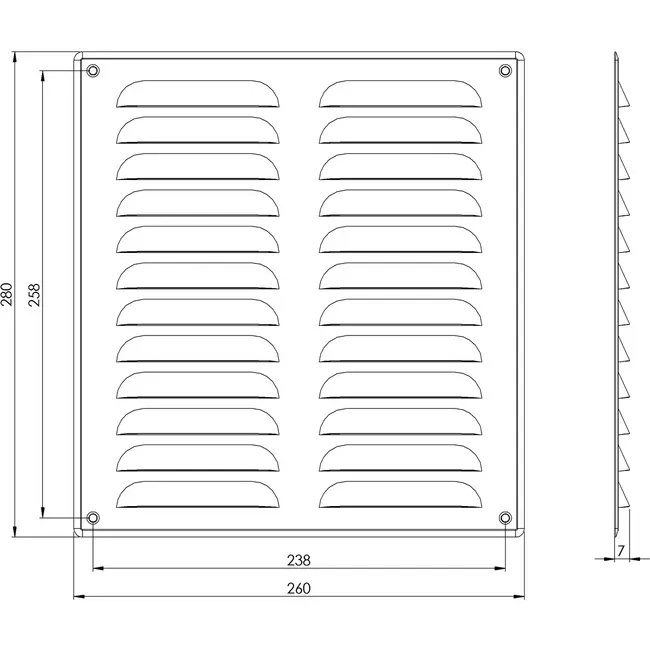 Lüftungsgitter Metall 260x280 mm schwarz - MR2628M - RAL9005