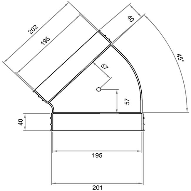 Wavin Ventiza Bogen 45 Grad PVC oval 195x80 mm horizontal M/M