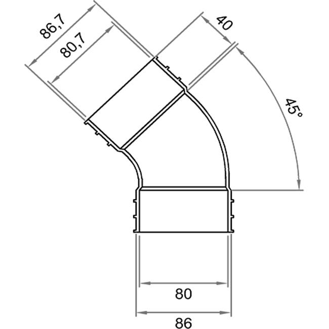 Wavin Ventiza Bogen 45 Grad PVC oval 235x80 mm vertikal M/M