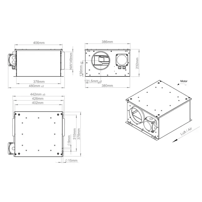 Isolierter Rohrventilator 150 mm - ISORX 150 EC K 01