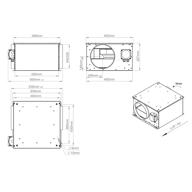 Isolierter Rohrventilator 250 mm - ISORX 250 EC K 01