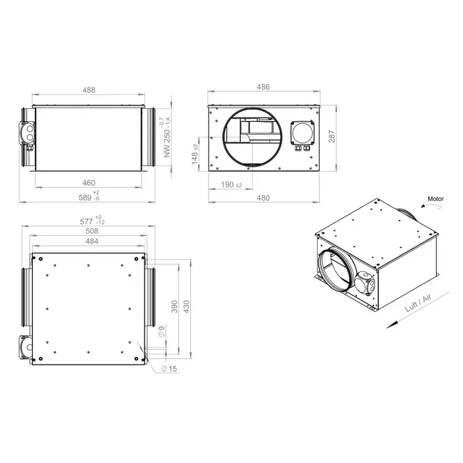 Isolierter Rohrventilator 250 mm - ISOR 250 EC K 01