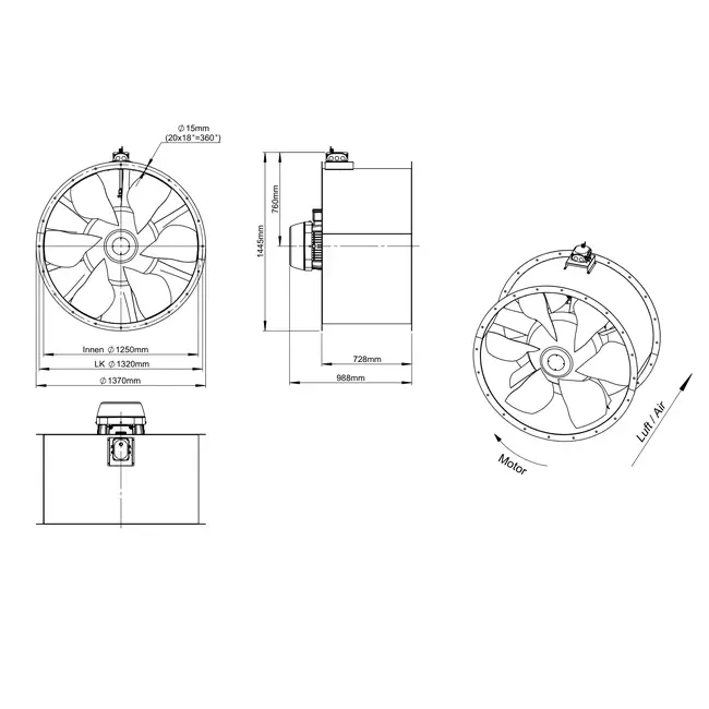 Axialer Kanalventilator 1250 mm - AL 1250 D6 03 CFG