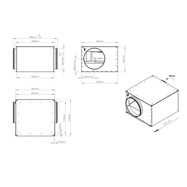 Isolierter Rohrventilator 450 mm - ISOR 450 EC K 01
