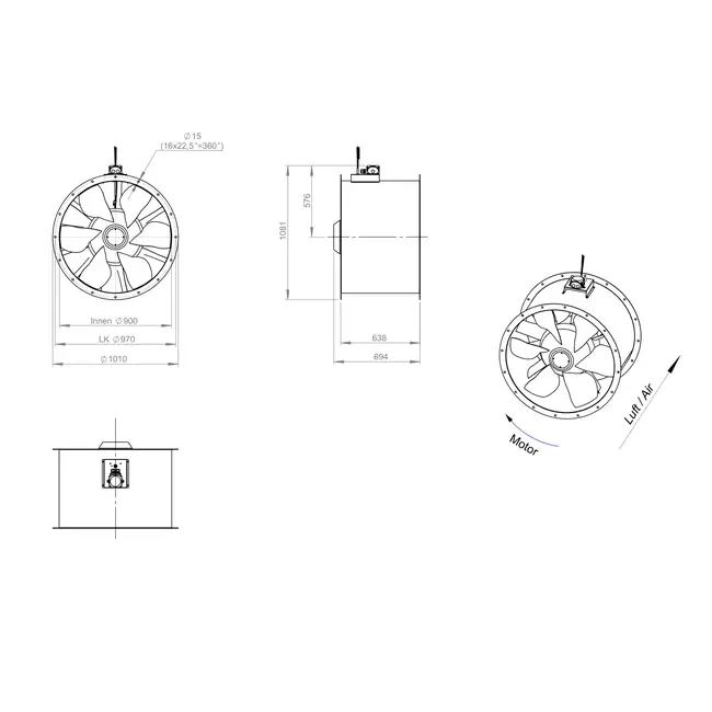 Axialer Kanalventilator 900 mm - AL 900 D6 02 CFG