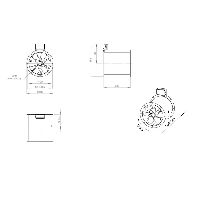 Axialer 315 mm Abgasventilator F300- AL 315 D4 F3 01 CFG