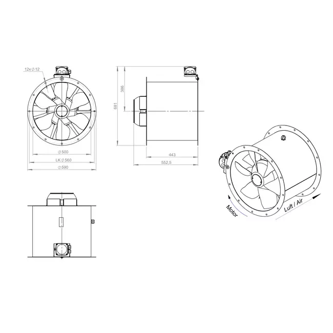 Axialer 500-mm-Kanalventilator - AL 500 D2 01 CFG