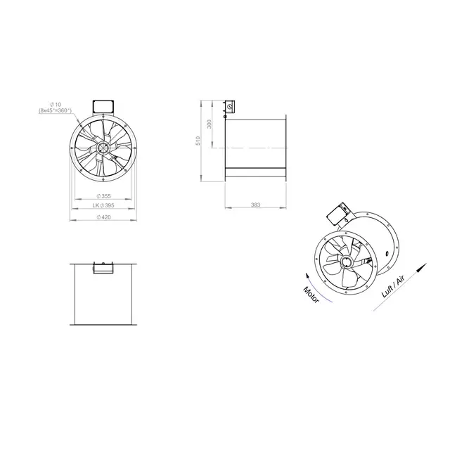 Axialer 355-mm-Rauchgasventilator F300- AL 355 D2 F3 01 CFG
