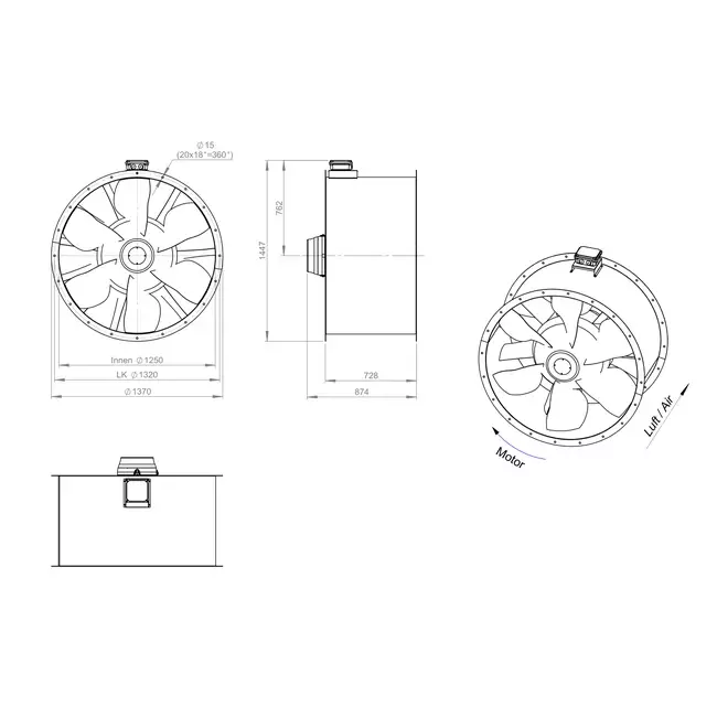 Axial 1250 mm Kanalventilator Abgas F300- AL 1250 D6 F3 01 CFG
