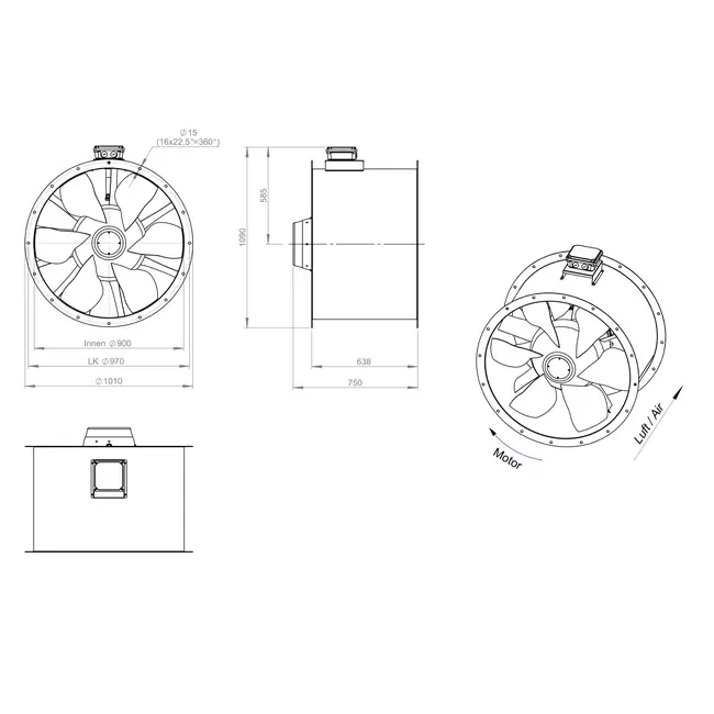 Axialer 900-mm-Rauchgasventilator F300- AL 900 D4 F3 03 CFG