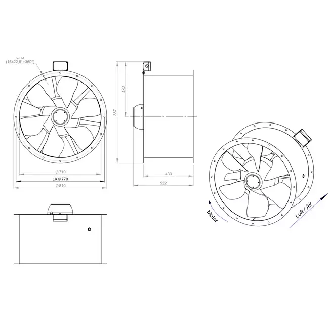Axialer 710-mm-Rauchgasventilator F300- AL 710 D6 F3 01 CFG