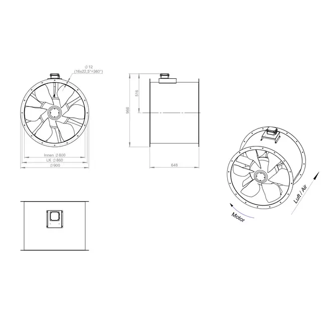 Axialer 800-mm-Kanalventilator F300- AL 800 D4 F3 04 CFG