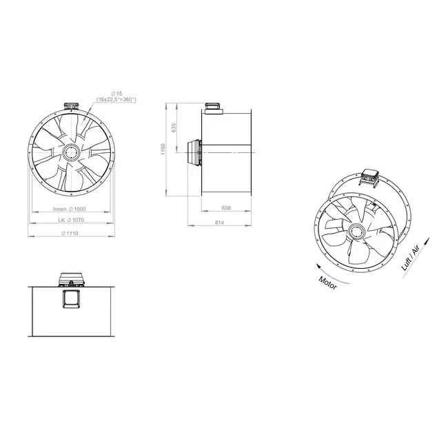 Axialer 1000-mm-Kanalventilator F300- AL 1000 D4 F3 02 CFG