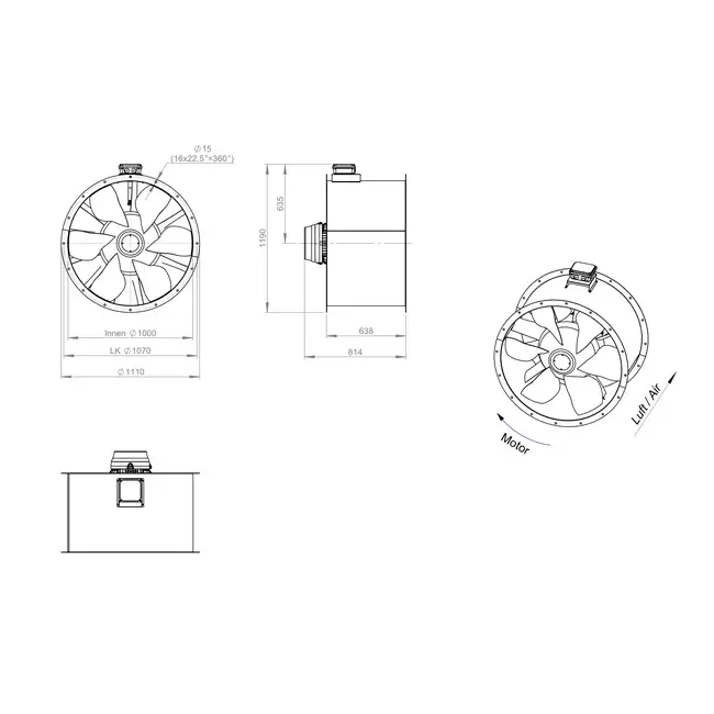Axialer 1000-mm-Rauchgasventilator F300- AL 1000 D6 F3 01 CFG