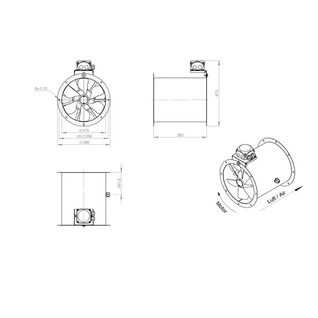 Axialer Rohrventilator 315 mm - AL 315 D42U 02 CFG