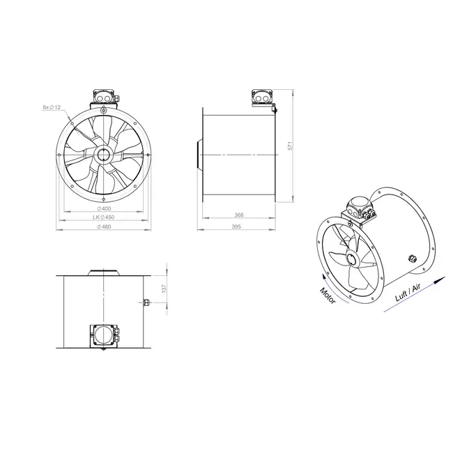 Axialer Rohrventilator 400 mm - AL 400 D2 03 CFG