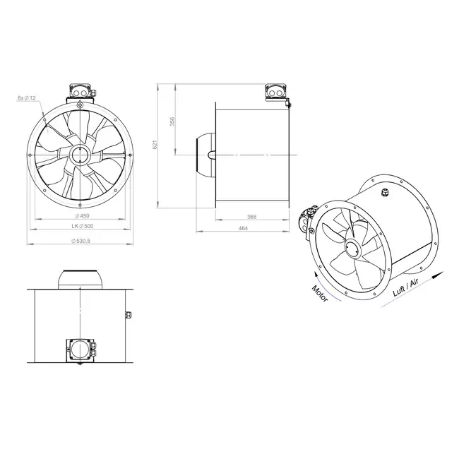 Axialer Kanalventilator 450 mm - AL 450 D2 01 CFG