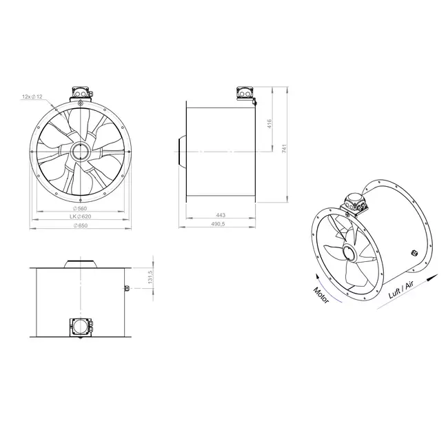 Axiallüfter 560 mm - AL 560 D84U 02 CFG