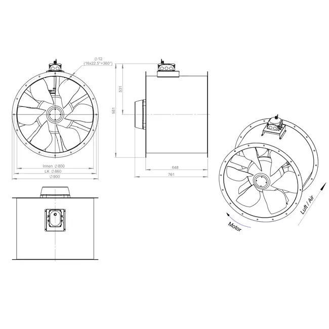 Axialer 800-mm-Kanalventilator - AL 800 D4 05 CFG