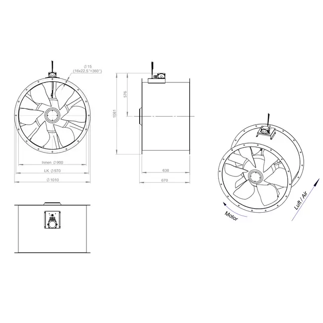 Axialer Kanalventilator 900 mm - AL 900 D4 02 CFG