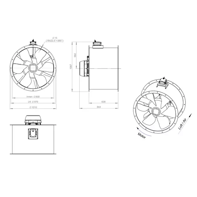 Axialer Kanalventilator 900 mm - AL 900 D4 05 CFG