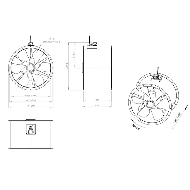 Axialer Kanalventilator 900 mm - AL 900 D84U 01 CFG