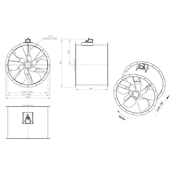 Axialer 800-mm-Kanalventilator - AL 800 D6 03 CFG