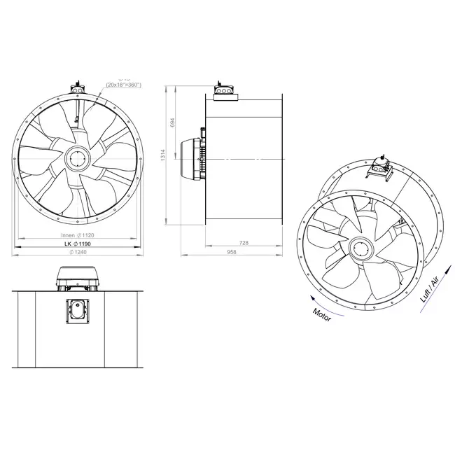Axialer Kanalventilator 1120 mm - AL 1120 D6 05 CFG