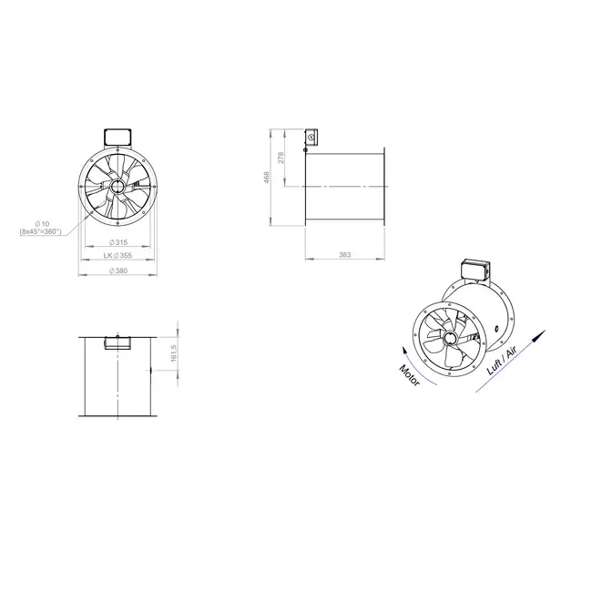 Axialer 315 mm Abgasventilator F300- AL 315 D42U F3 02 CFG