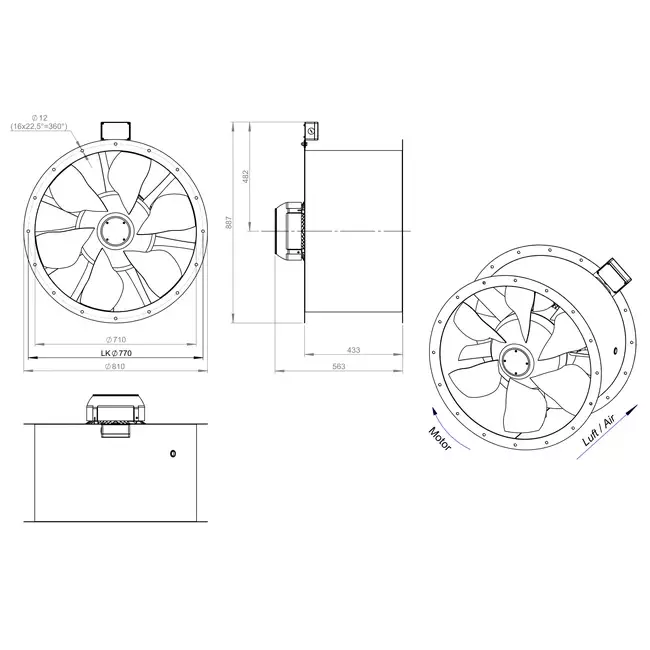 Axialer 710-mm-Rauchgasventilator F400 - AL 710 D4 F4 03 CFG