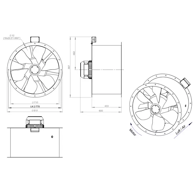 Axialer 710-mm-Rauchgasventilator F400 - AL 710 D4 F4 01 CFG