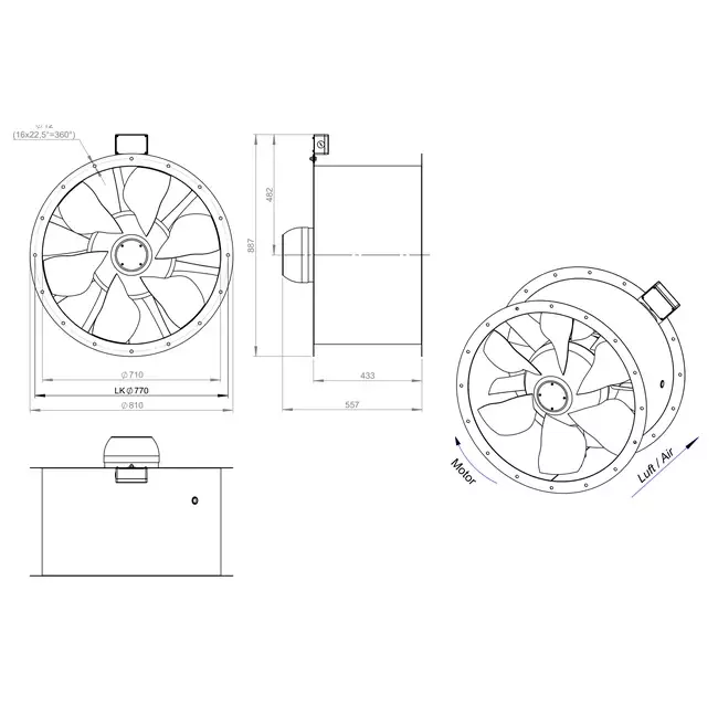 Axialer 710-mm-Rauchgasventilator F400 - AL 710 D84U F4 02 CFG