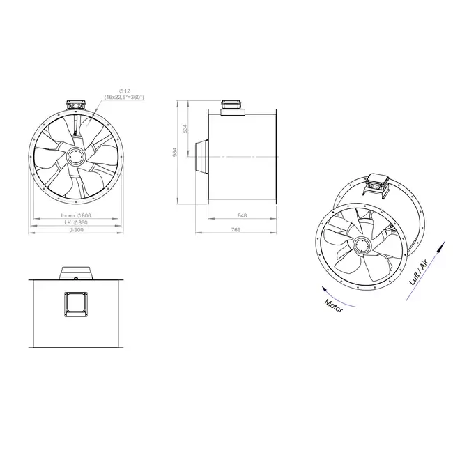 Axialer 800-mm-Kanalventilator Abgas F300- AL 800 D4 F3 05 CFG