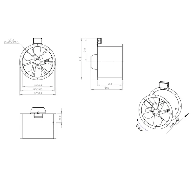 Axialer 450 mm Abgasventilator F400 - AL 450 D42U F4 01 CFG