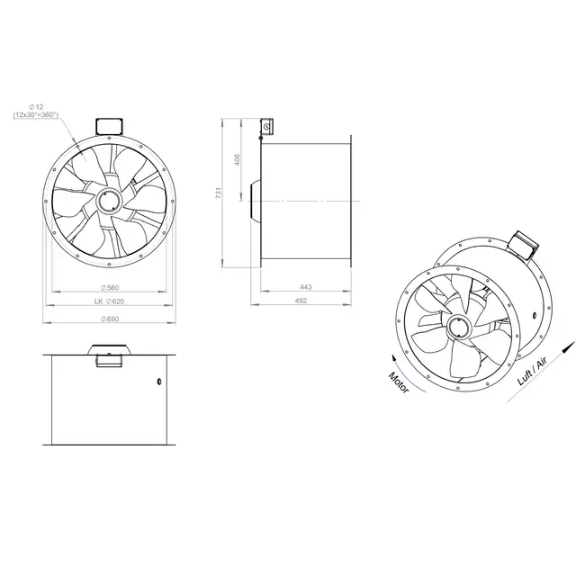 Axialer 560-mm-Rauchgasventilator F300- AL 560 D4 F3 04 CFG