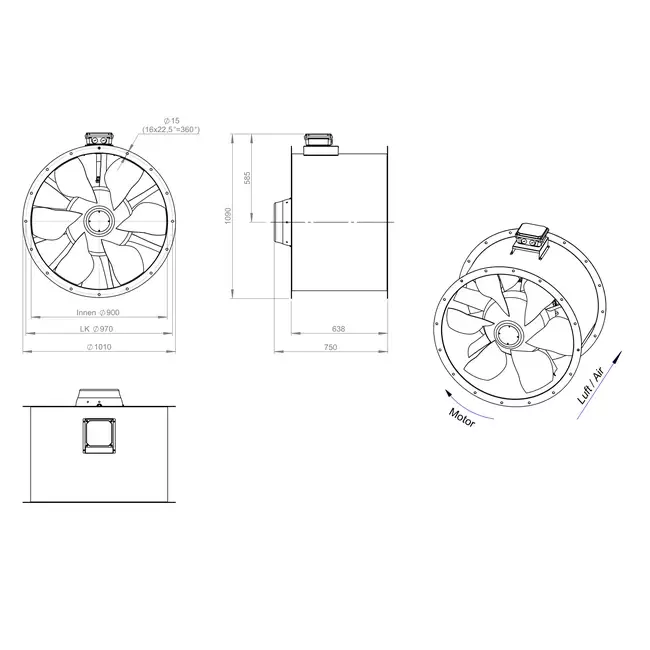 Axialer 900-mm-Rauchgasventilator F400 - AL 900 D4 F4 03 CFG