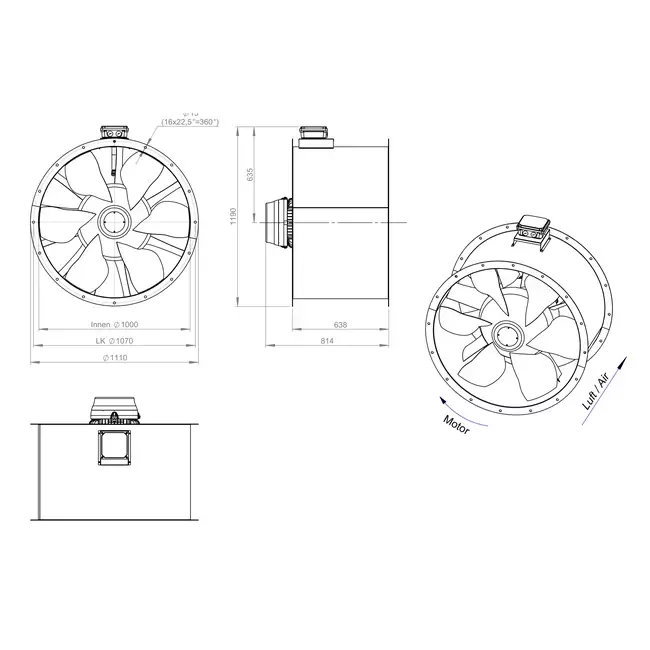 Axialer 1000-mm-Rauchgasventilator F400 - AL 1000 D6 F4 03 CFG