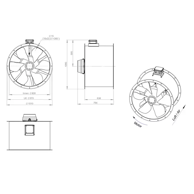 Axialer 900-mm-Rauchgasventilator F300- AL 900 D6 F3 03 CFG