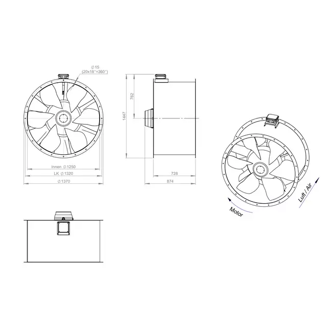 Axial 1250 mm Kanalventilator Abgas F300- AL 1250 D6 F3 07 CFG